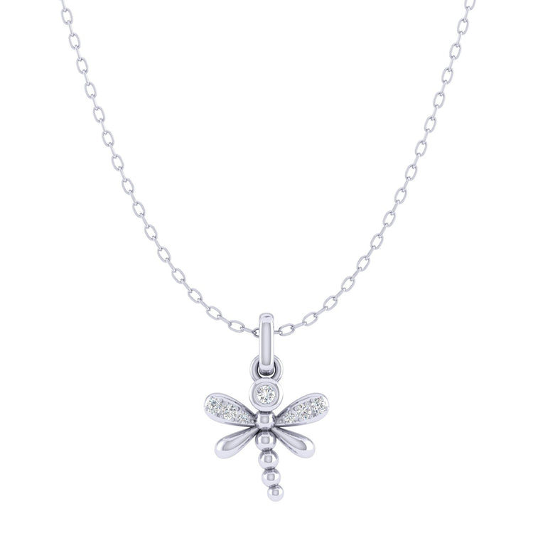 Dragonfly 1/20 Cttw Natural Diamond Pendant Necklace set in 925 Sterling Silver fine jewelry gift holiday valentine birthday 