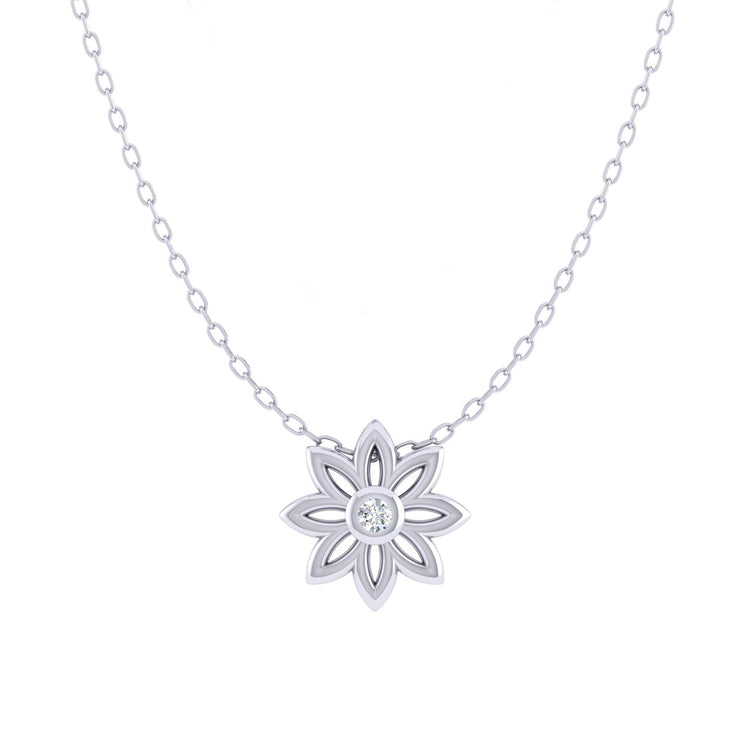Daisy Flower 1/40 Cttw Natural Diamond Pendant Necklace set in 925 Sterling Silver