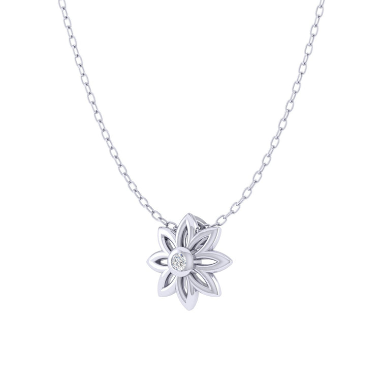 Daisy Flower 1/40 Cttw Natural Diamond Pendant Necklace set in 925 Sterling Silver