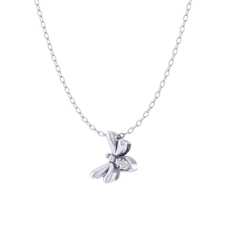 Bee 1/40 Cttw Natural Diamond Pendant Necklace set in 925 Sterling Silver