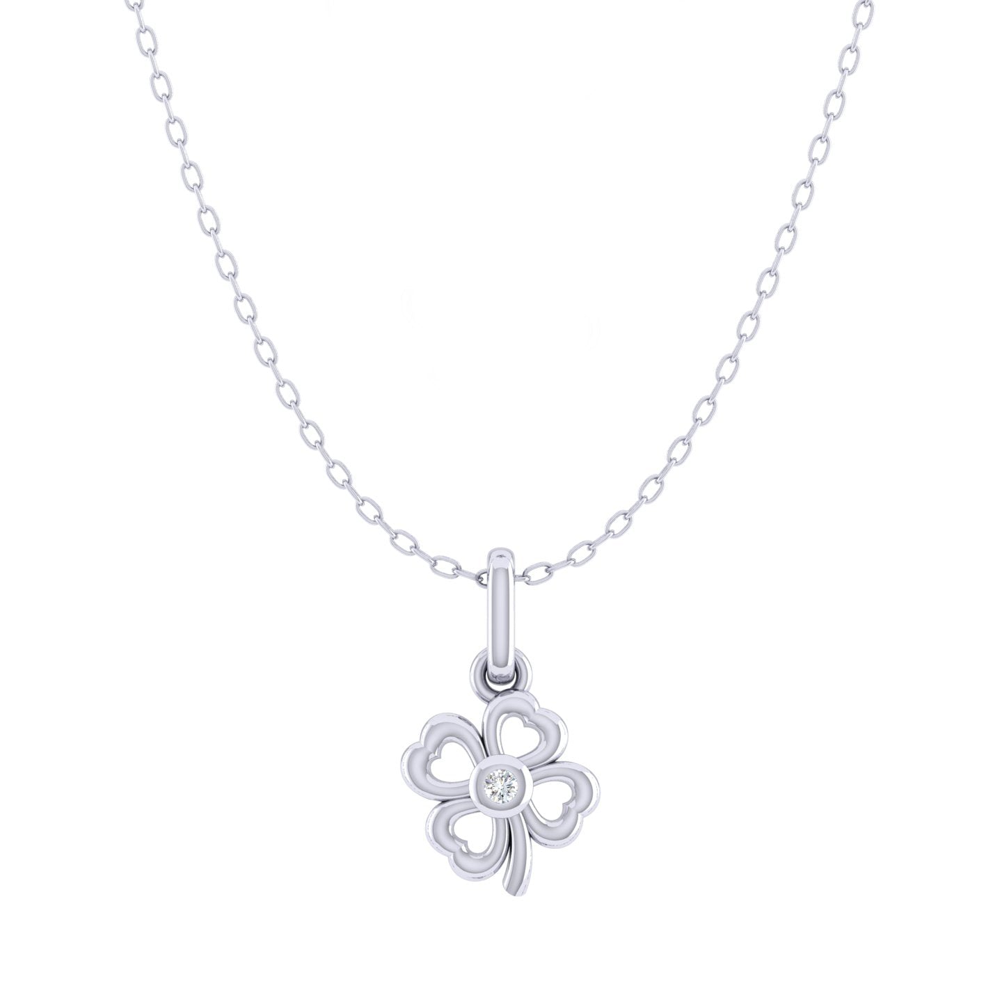 Four Leaf Clover 1/40 Cttw Natural Diamond Pendant Necklace set in 925 Sterling Silver