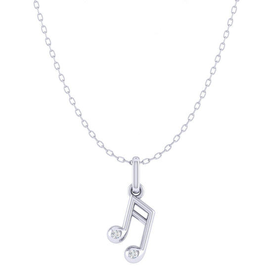 Musical Eighth Note 1/40 Cttw Natural Diamond Pendant Necklace set in 925 Sterling Silver