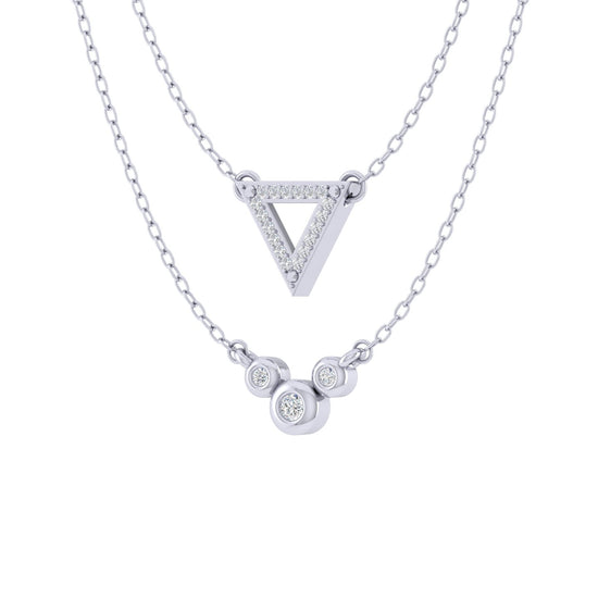 Triangle and Three Stone Layered 1/10 Cttw Natural Diamond Pendant Necklace set in 925 Sterling Silverβ¦ fine jewelry
