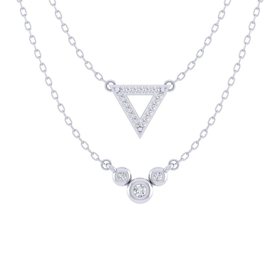 Triangle and Three Stone Layered 1/10 Cttw Natural Diamond Pendant Necklace set in 925 Sterling Silverβ¦ fine jewelry