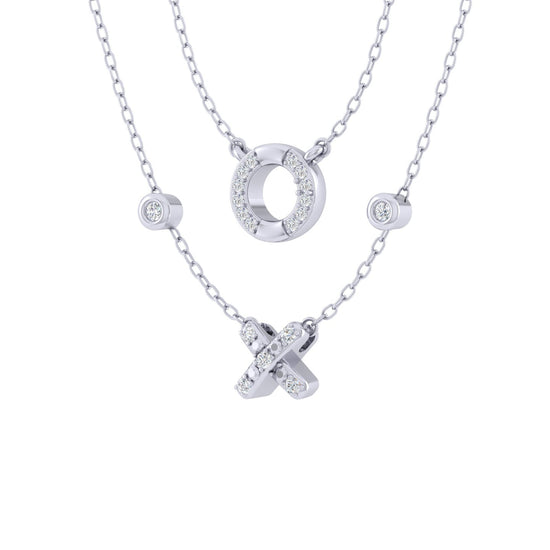 XO Layered 1/10 Cttw Natural Diamond Pendant Necklace set in 925 Sterling Silver