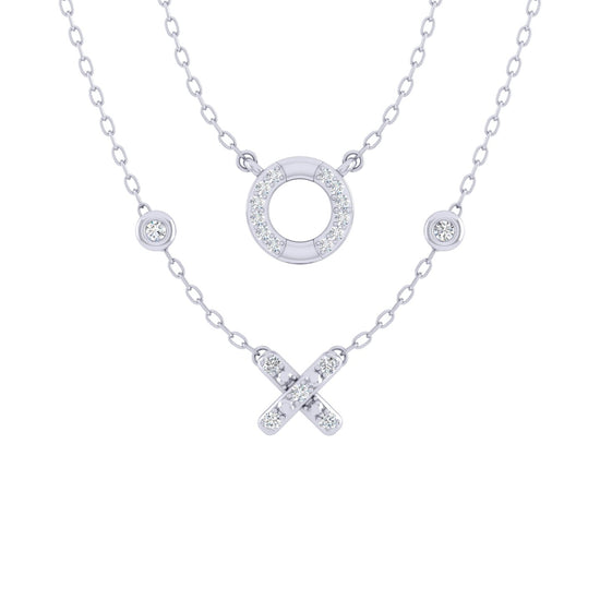 XO Layered 1/10 Cttw Natural Diamond Pendant Necklace set in 925 Sterling Silver