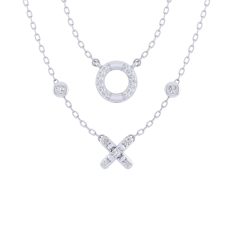 XO Layered 1/10 Cttw Natural Diamond Pendant Necklace set in 925 Sterling Silver