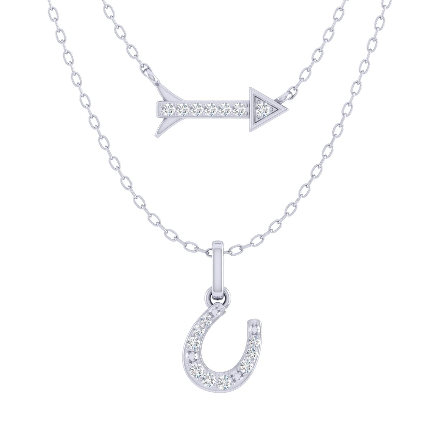 Horseshoe and Arrow Layered 1/10 Cttw Natural Diamond Pendant Necklace set in 925 Sterling Silver…