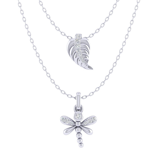 Lucky Feather and Dragonfly Layered 1/10 Cttw Natural Diamond Pendant Necklace set in 925 Sterling Silverβ¦ fine jewelry gift holiday birthday under$50 cheap affordable