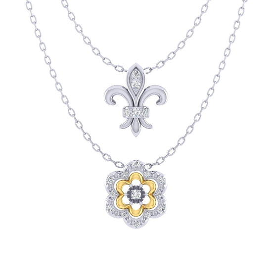 Fleur De Lis and Flower Layered 1/10 Cttw Natural Diamond Pendant Necklace set in 925 Sterling (Silver & Yellow Gold)β¦ fine jewelry
