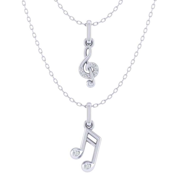 Musical Treble Clef and Eighth Note Layered 1/20 Cttw Natural Diamond Pendant Necklace set in 925 Sterling Silver…