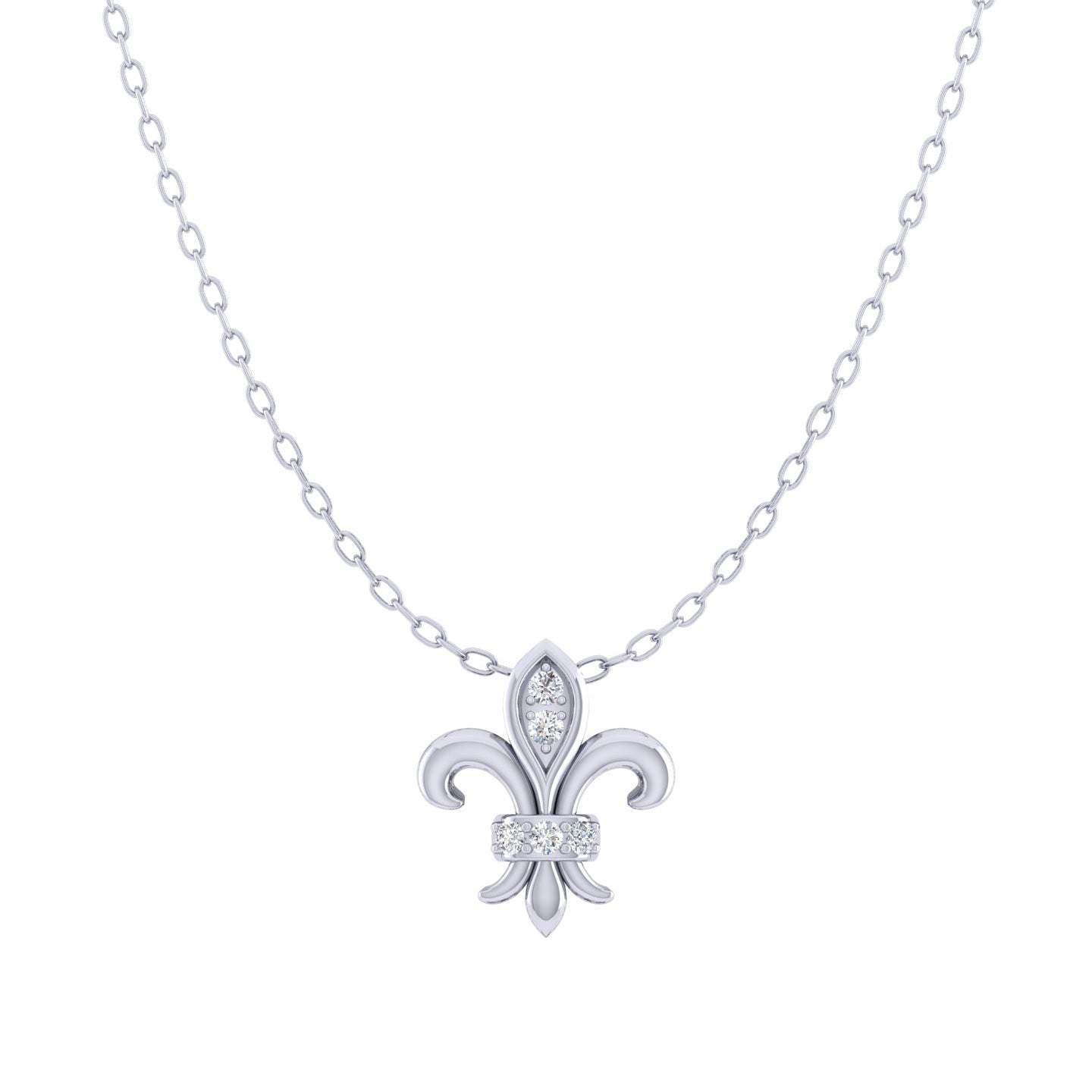 Fleur De Lis 1/20 Cttw Natural Diamond Pendant Necklace set in 925 Sterling Silver fine jewelry