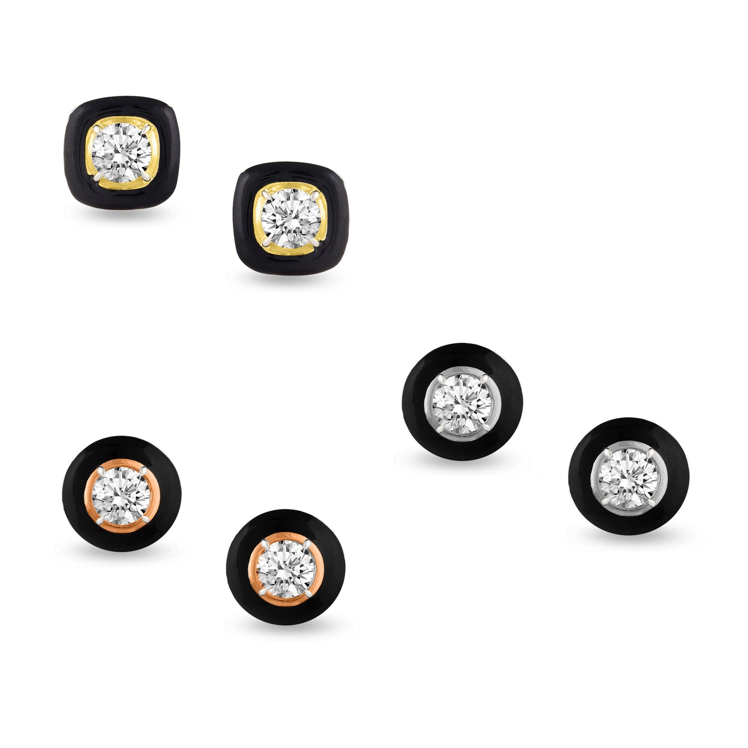 Black Enamel Natural Diamond Stud Earrings set in 925 Sterling Silver trend birthday holiday gift under $50 