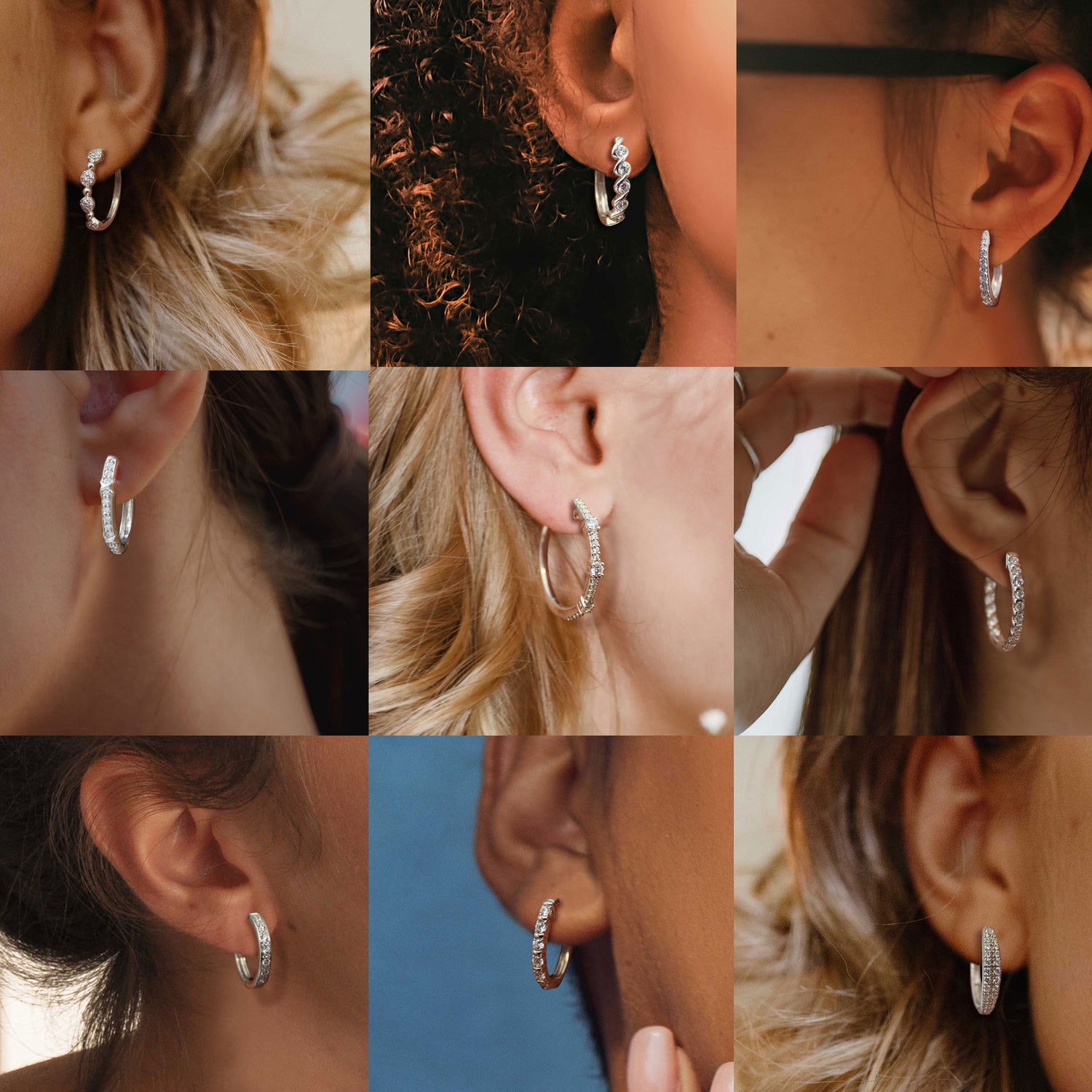 16 Design Diamond Hoops Earrings set in 925 Sterling Silver fine jewelry huggies trend gift wedding bridal brides