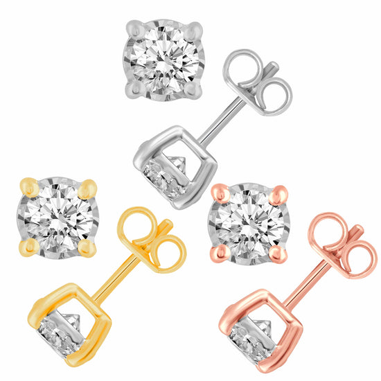 3/4 CTW (I2) Natural Diamond Studs Earrings in14K White Gold/Yellow Gold/Rose Gold