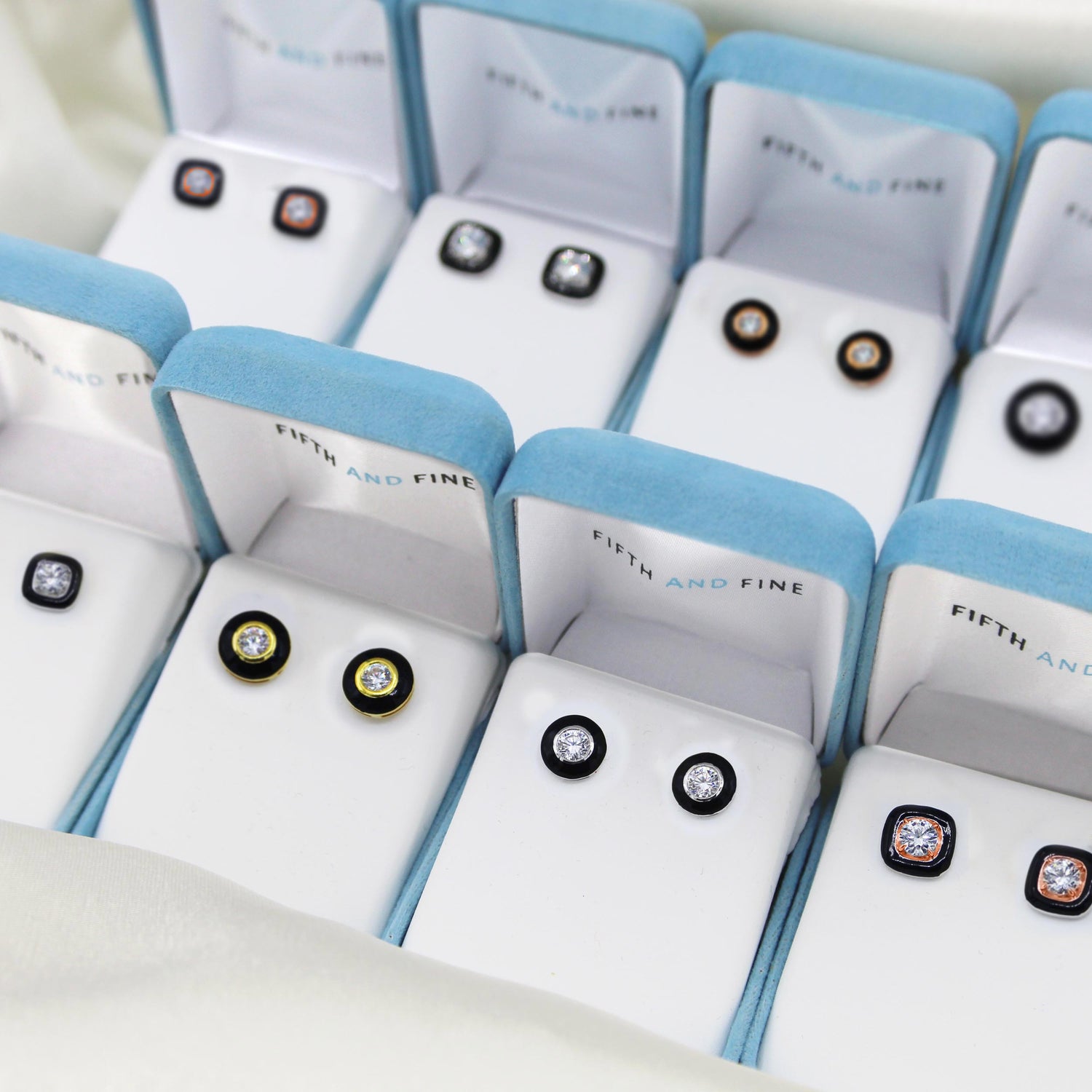 Black Enamel Natural Diamond Stud Earrings set in 925 Sterling Silver trend birthday holiday gift under $50 