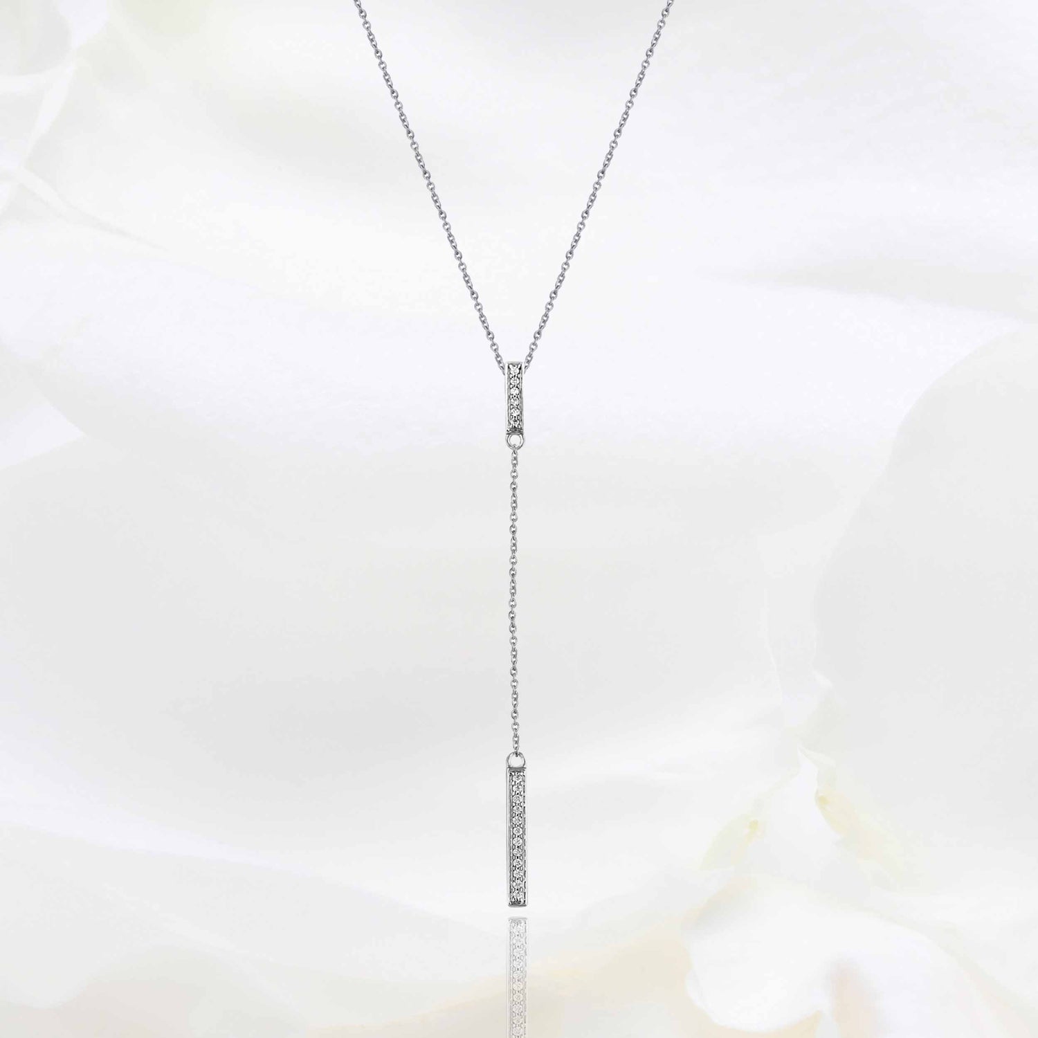 1/10 Ctw Lariat Bar Natural Diamond Pendant Necklace set in 925 Sterling Silver