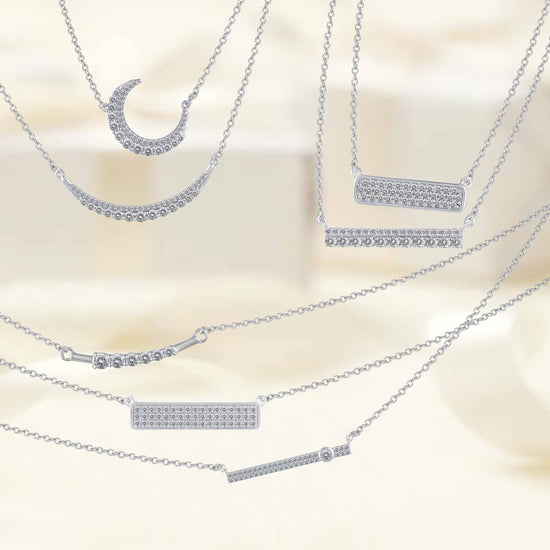 1/2 - 1/5 Cttw Diamond Bar Pendant Necklace set in 925 Sterling Silver (Select Design)